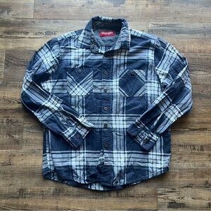 Wrangler Men’s Western Plaid Shirt Blue/White Long Sleeve Button Up Sz Large